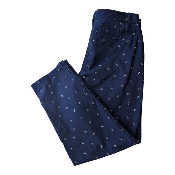 Talbots Relaxed Chino Pants Womens 4P Blue Anchor Printed Pocket Cotton Blend - Picture 4 of 8